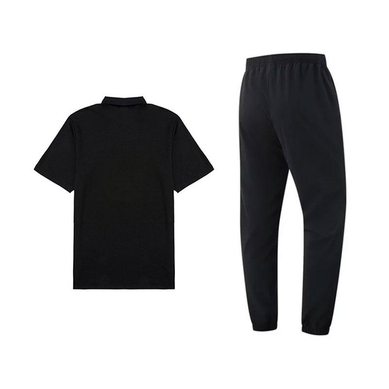 Li Ning Casual Breathable Polo Shirt Short Sleeve Simple Cuffed Long Pants Sports Suit Men Sportswear Black APLU803-2+AYKV223-1