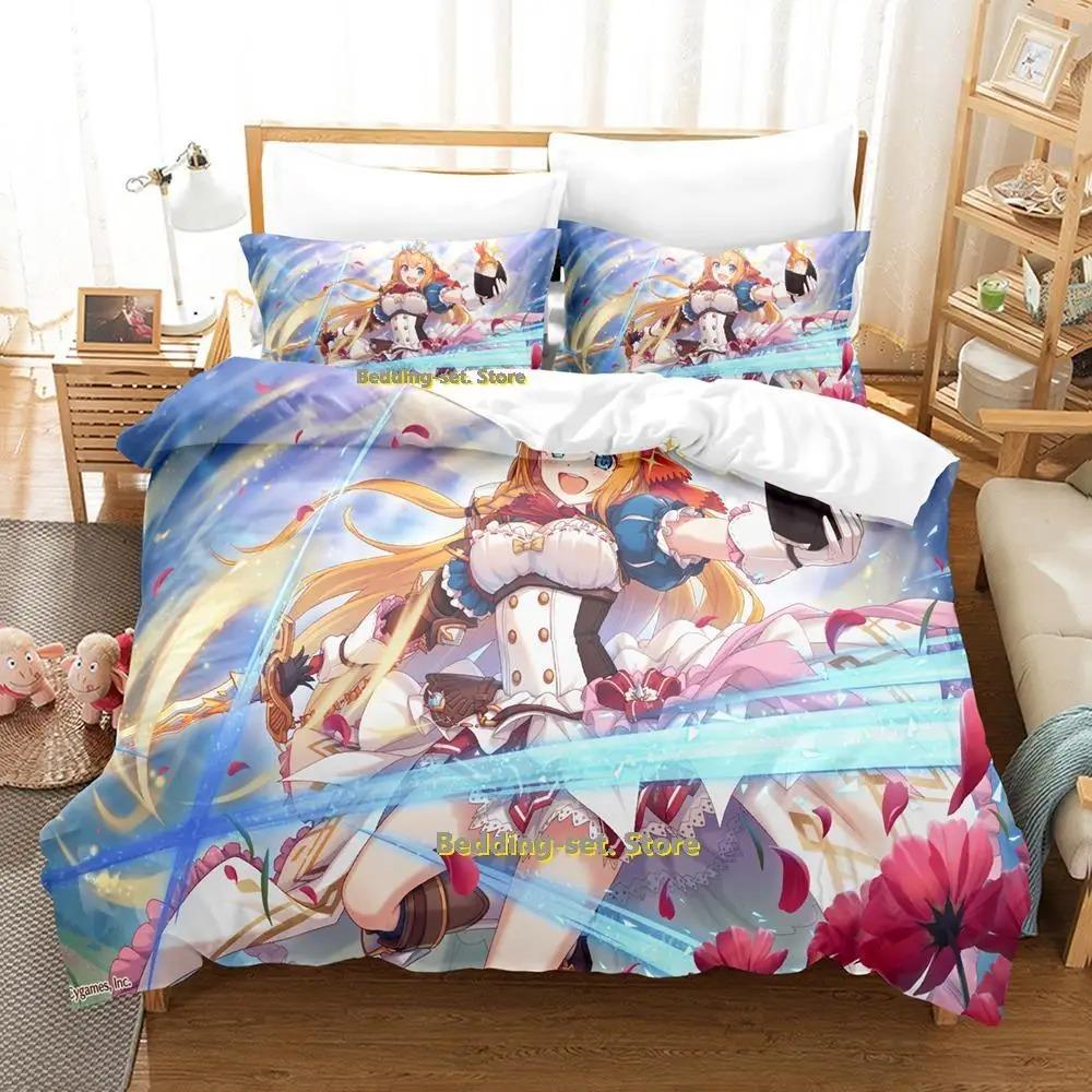 Princess Connect! ReDive Bed Cover Kit Cartoon Anime Three-piece Set Adult Kid Bedroom Duvetcover Sets Three-Dimensional Kawaii Girls Couette