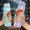 1PC Orange Female Vintage Portrait Print 750ml Colorful Plastic Sports Water Bottle Leakproof Pop Up Lid with Straw for Outdoor Work Home Use
