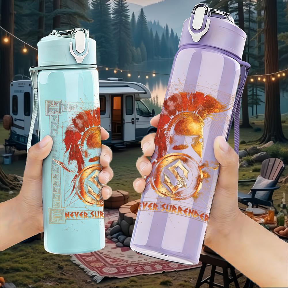 1PC Orange Female Vintage Portrait Print 750ml Colorful Plastic Sports Water Bottle Leakproof Pop Up Lid with Straw for Outdoor Work Home Use
