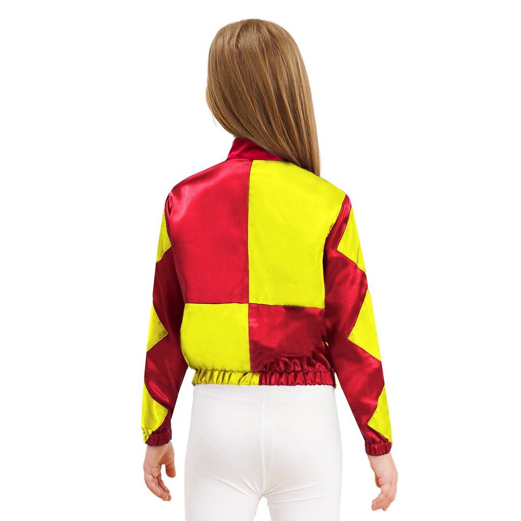 Girls Horse Riding Costume Long Sleeve Color Block Zipper Jacket Patchwork Design Halloween Dress Up