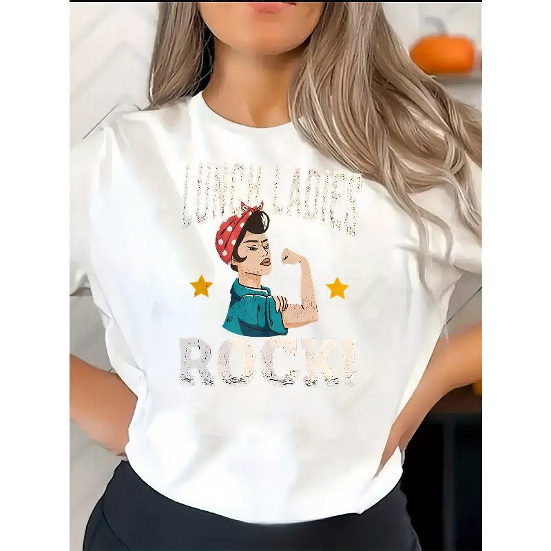 

Women s Lunch Ladies Rock Graphic Print Crew Neck Casual All-Season Tee 4XL білий