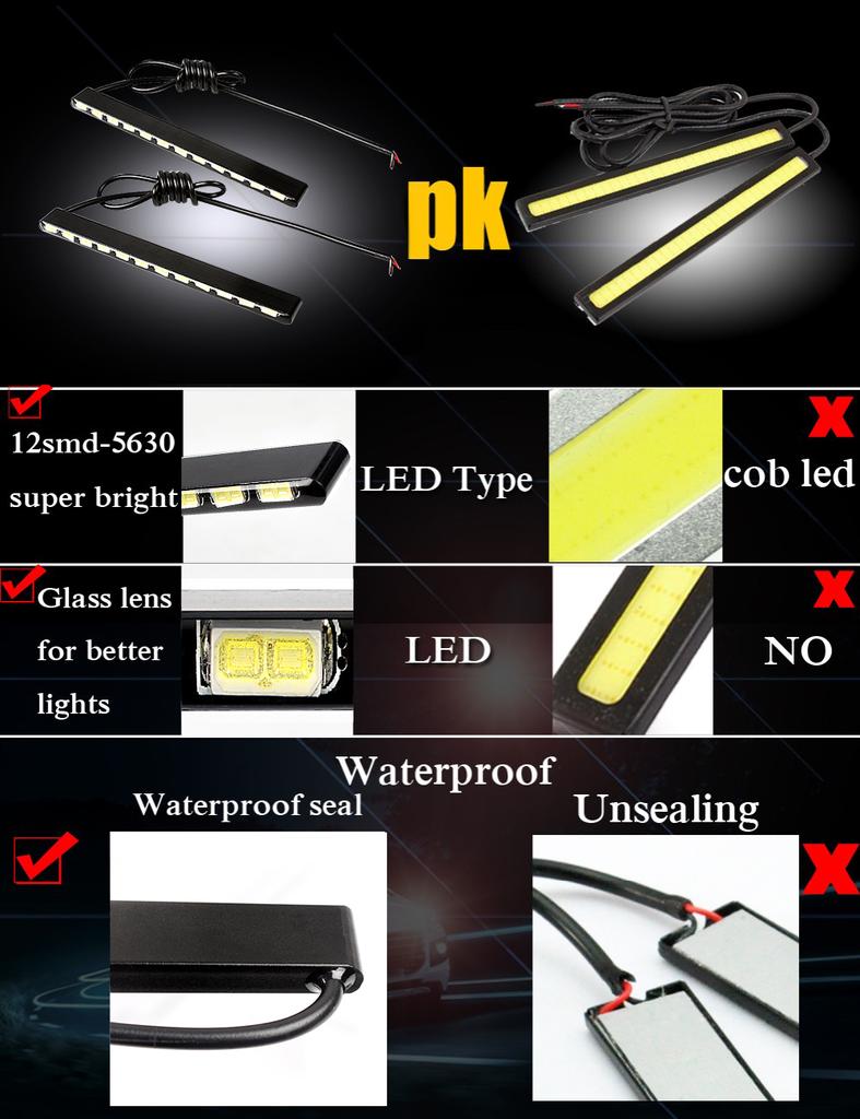Car Styling Daytime Running Lights 2pcs Daylight SMD 7030 12 LEDs Led Strip Waterproof Car DRL