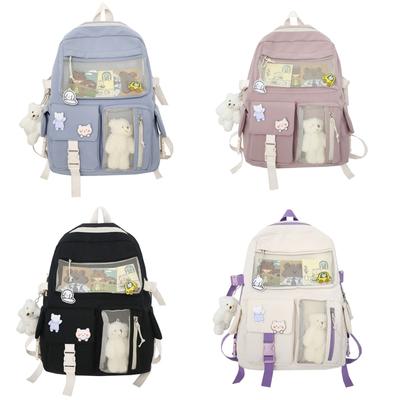 Cartoon Schoolbag Double Shoulder Bag with Zippers and Pockets for Teenage Girl Students School Backpack