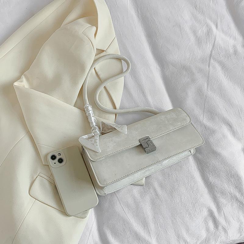 Borsa a tracolla da donna con sciarpa di seta retrò, borsa da viaggio casual, borsa a mano, borsa da donna con patta dal design minimalista