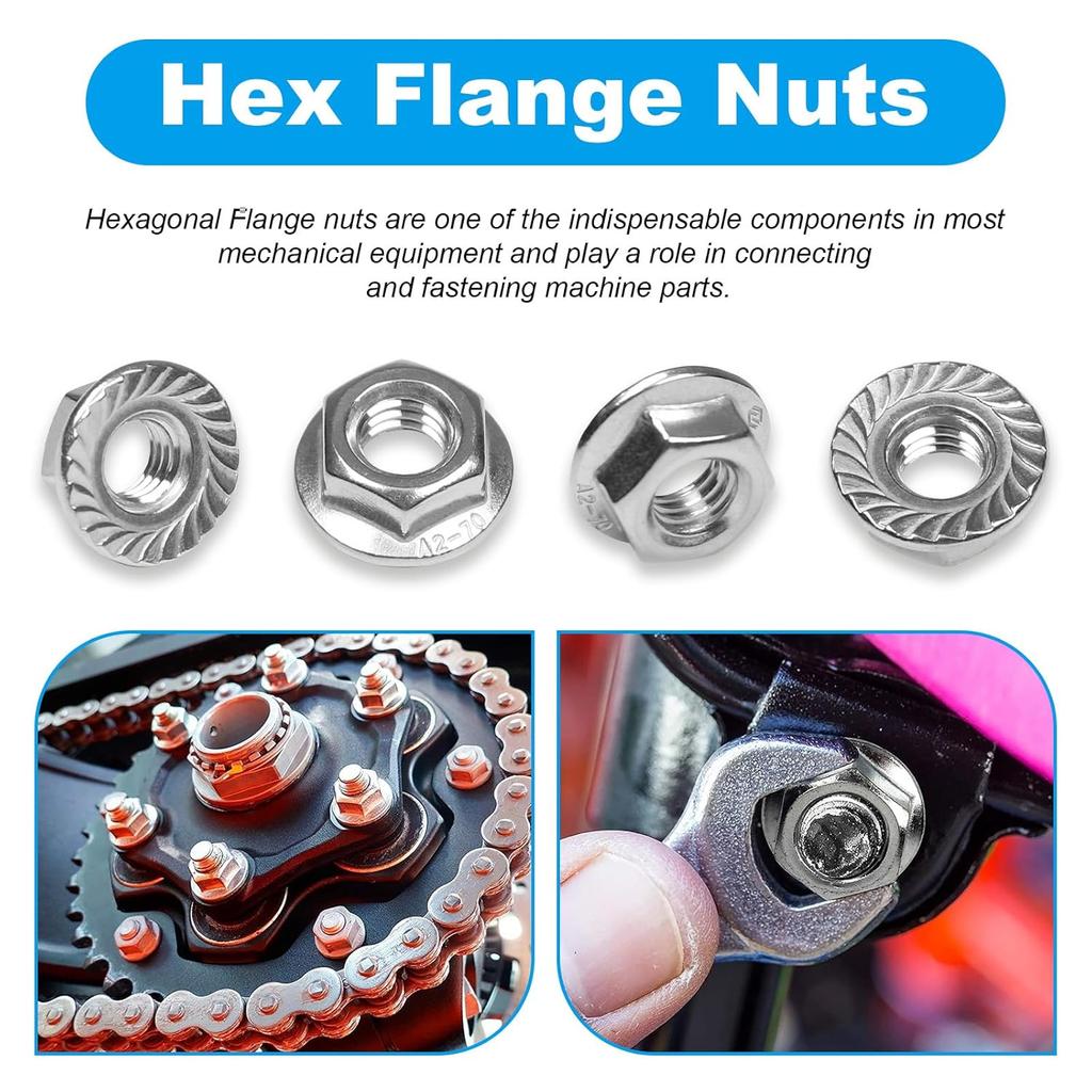 5-100pcs Stainless Steel Serrated Flange Nut Anti-Loose Screws Caps Fastener Hexagon Thread Lock Nuts Repair Tool Assortment Kit