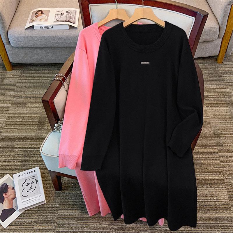 Plus Size Women's Loose Round Neck Sweater Dress - Bust 150/160, Fits up to 350 jin, Style 8021