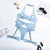Sexy erotic underwear solid color ultra-thin mesh yarn perspective temptation big chest small thong five-piece set