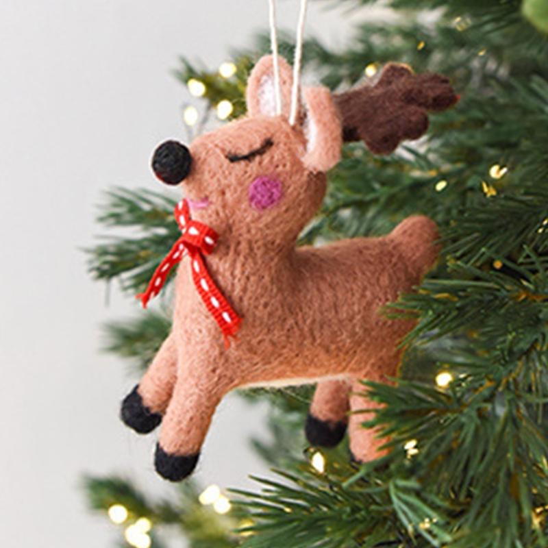 Soft Fabric Christmas Deer Hanging Ornament with Display Loop, Stuffed Tree Accent for Winter Table and Room Styling