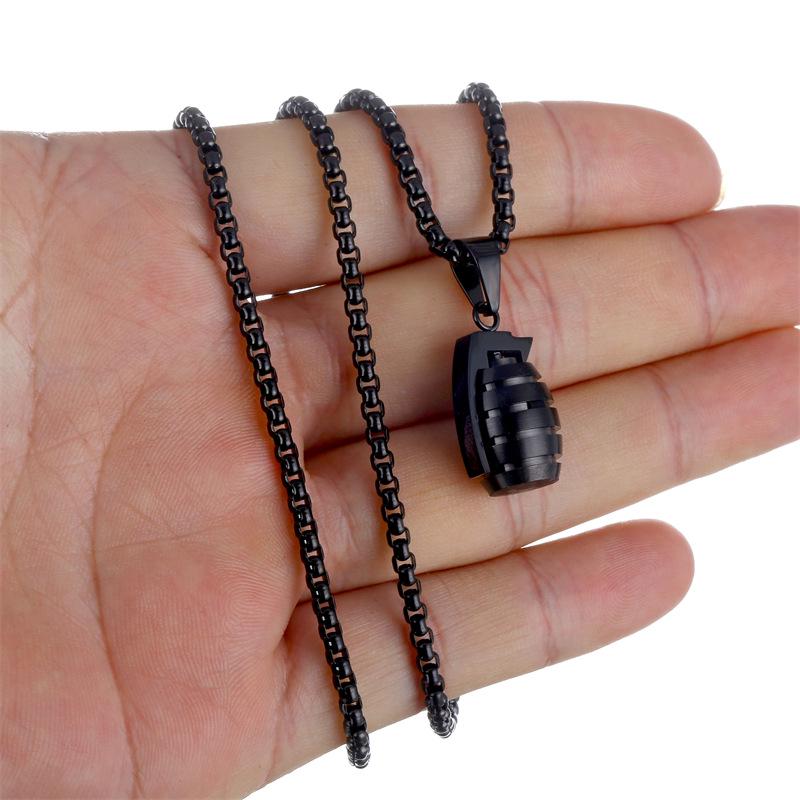 Stylish Non-Fading Stainless Steel Hand Grenade Pendant Necklace