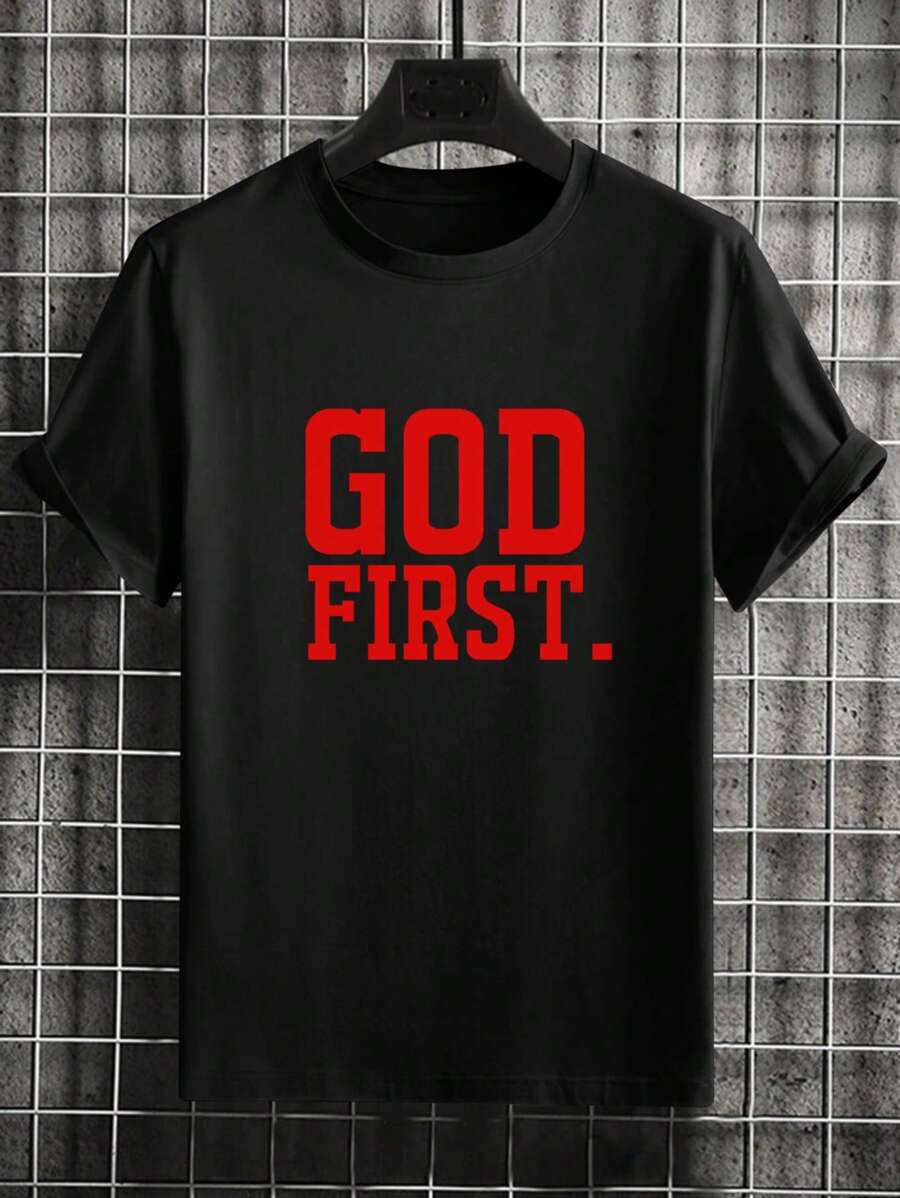 

Unisex s God First Slogan Graphic Casual Daily Wear Short Sleeve T-Shirt M
