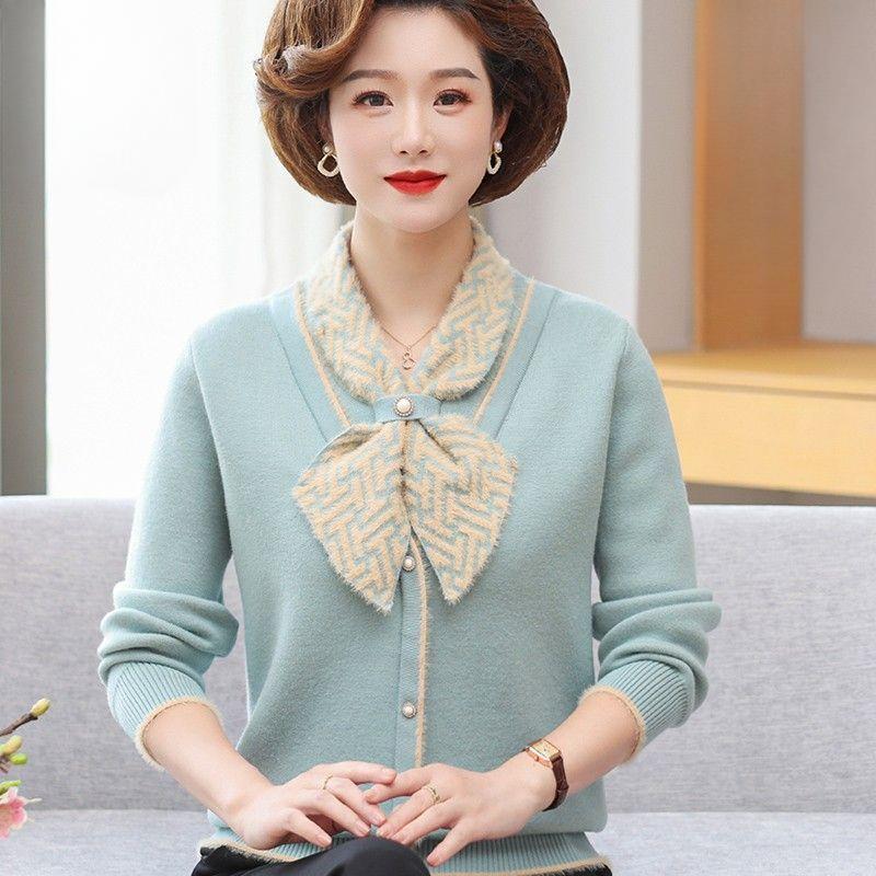 Thick Fleece Lined Winter Sweater Cozy Warm Womens Knit Top Fashion Mid Age Clothing