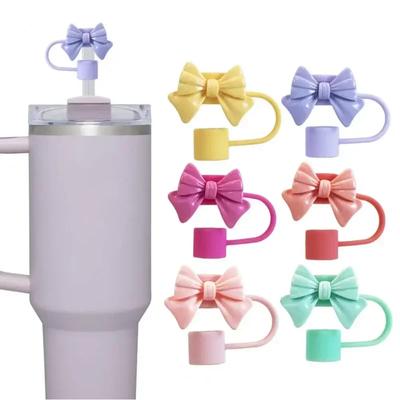 Hot Cute Bow Straw Cap Covers Silicone Straw Toppers Cap For Stanley Cups Accessories Straw Dust Cap For 10mm Diameter Straws