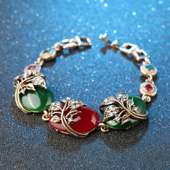Vintage Strass Zweig rot grün oval Harz Frauen Armband Armreif Schmuck