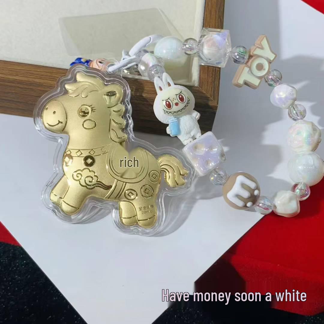 

Кулон-брелок из чистого золота 999 пробы для шнурка на сумку и телефон - дизайн Мгновенное богатство