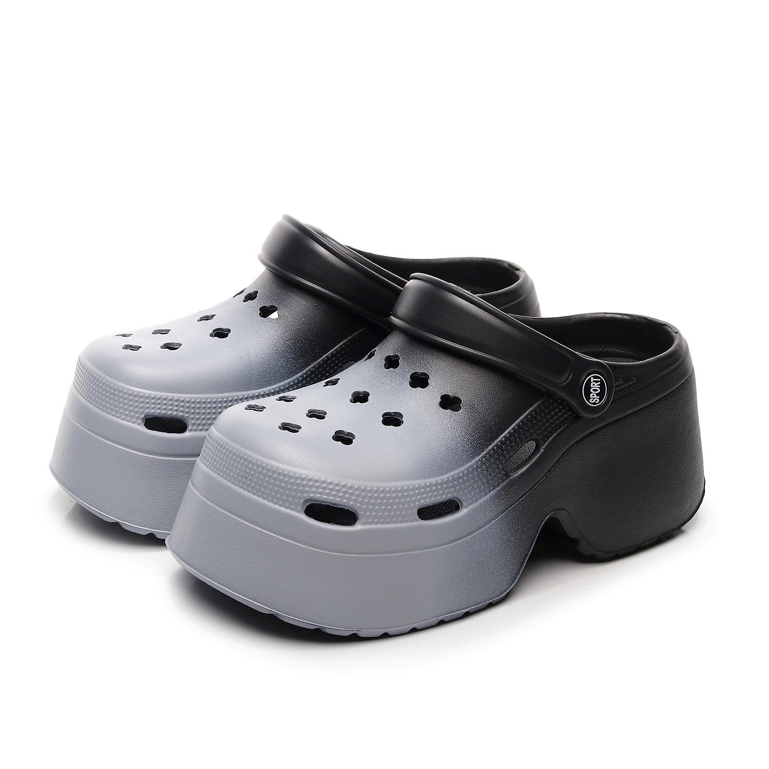 

Леопардовые сабо на толстой подошве для женщин, сандалии на массивной платформе с закрытым носком, женские летние шлепанцы на очень высокой танкетке, женские 35-36 чёрный/серый