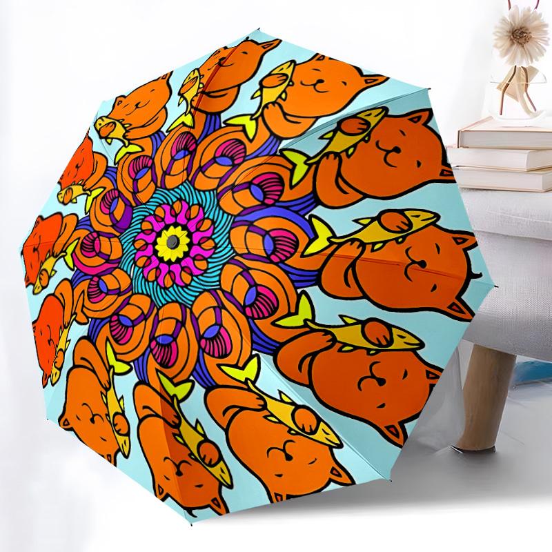 

1pc Cats Mandala Automatic Folding Umbrella - Portable Collapsible, 8-Rib Durable Frame, Perfect for Outdoor Use, yy251218111