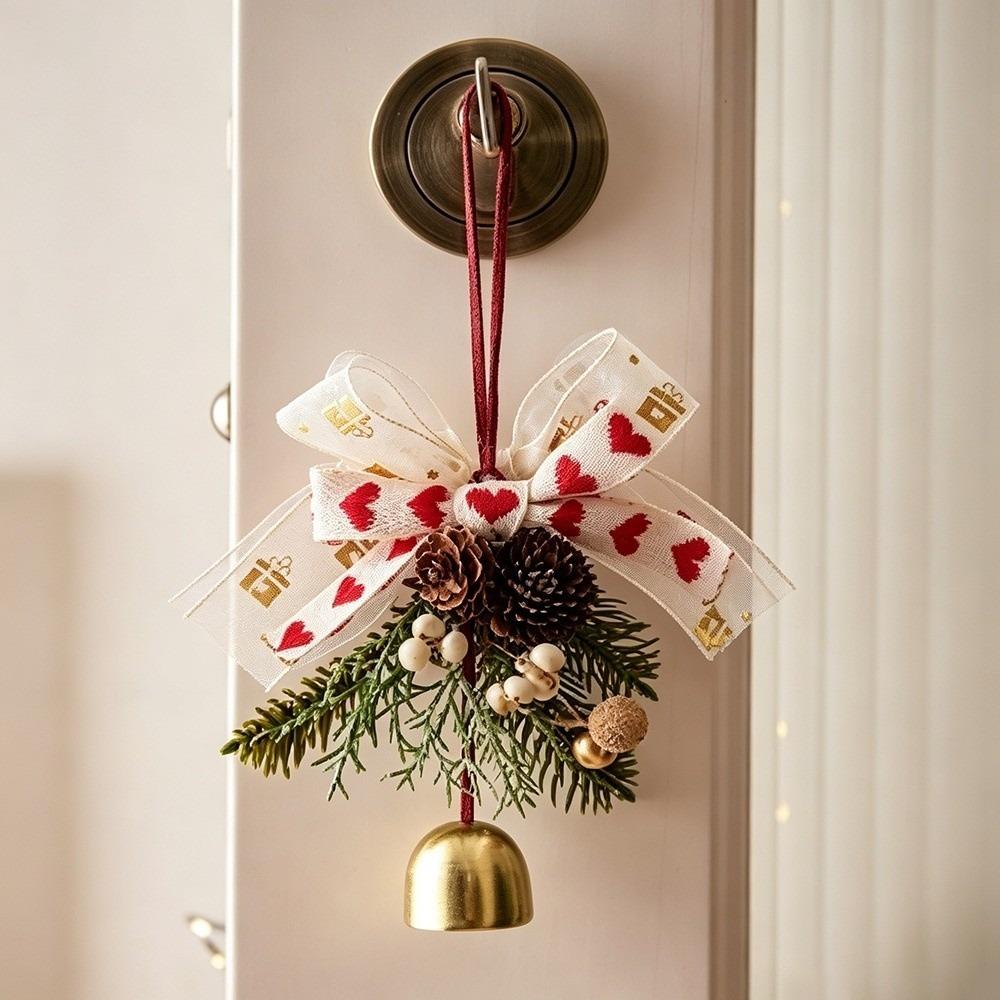 Cute Christmas Pendant Red Velvet Bow Jingle Bells Door Hanger Gift Xmas Tree Ornament Christmas