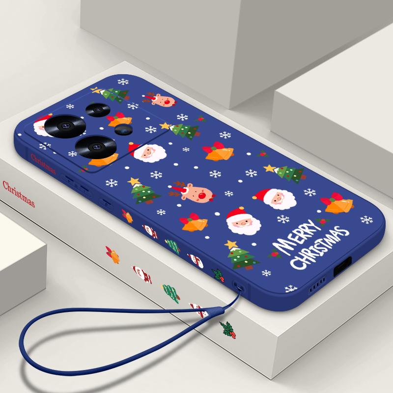 Merry Christmas Santa Elk Pattern Phone Cover For Xiaomi 13T Pro 11T Poco F6 X6 Redmi Note 13 12 11 10 Pro Max Soft Matte Shockproof TPU Lanyard Case