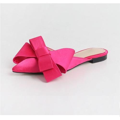 Fashion Silk Pointed Toe Flat Slippers Women's Outer Wear Summer Net Red All-match Fashion Bow Baotou Sandals and Slippers