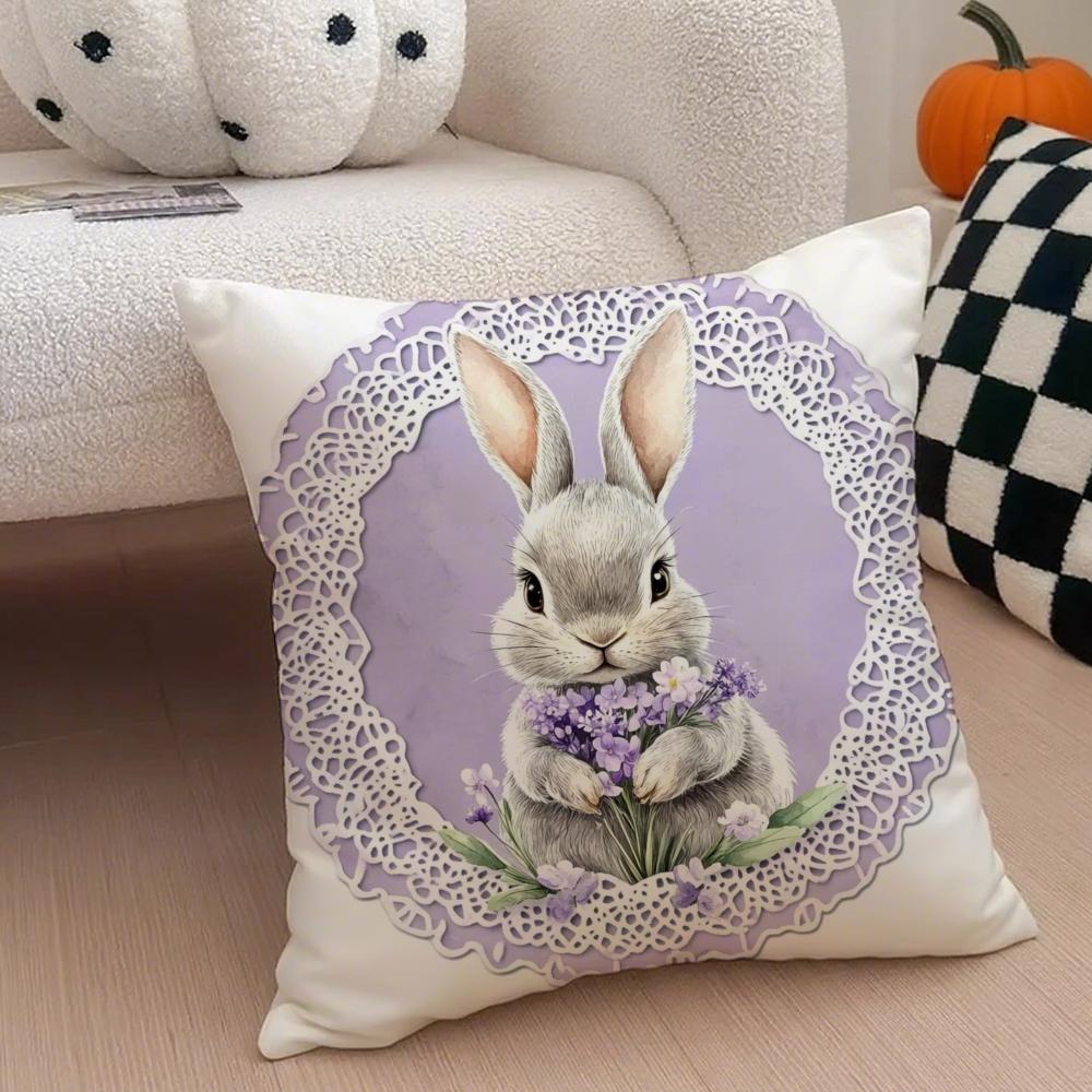 Religious Global Holiday Art Easter Rabbit Cushion Cover Throw Pillow Cover Hidden Button Durable Polyester Chair Cushion