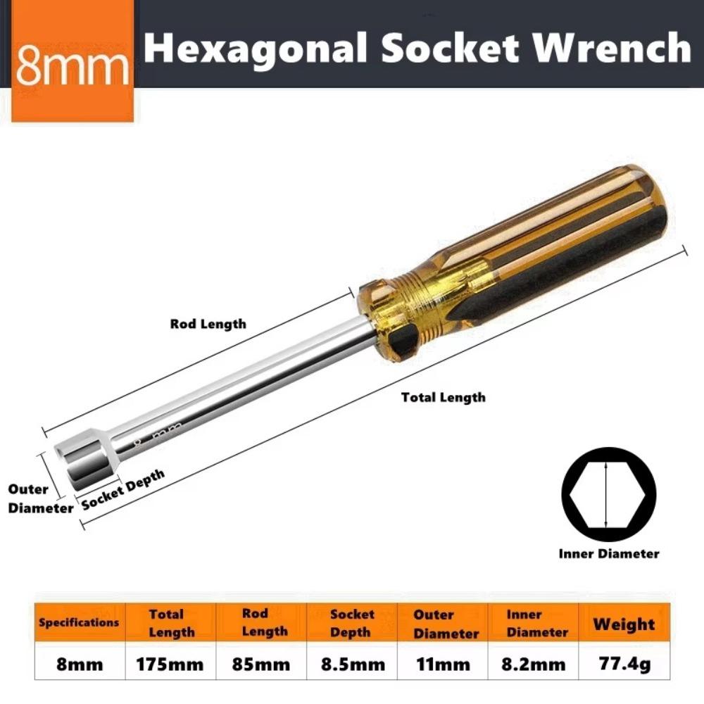 Steel Socket Screwdriver 5/5.5/6/7/8/9/10mm Hand Socket Durable Nut Driver  Hand Repair