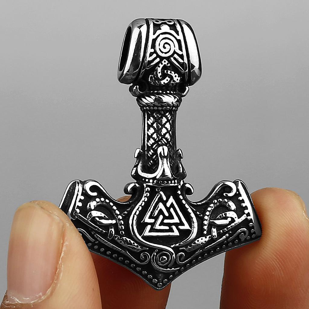 YQ 316L Stainless Steel Viking Rune Pendant Necklace For Men Nordic Odin Thor Hammer Punk Jewelry Accessories
