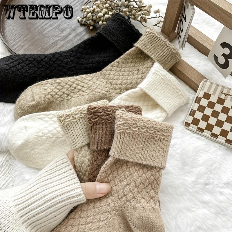 6pcs Elegant Women's Plush Socks - Cozy & Warm Mid-Calf Winter Fleece, Solid Color, Soft Polyester Blend