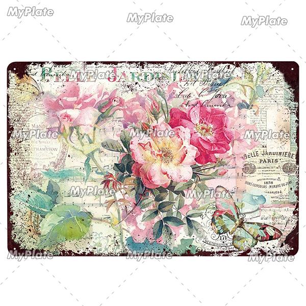 

CAFES Rose Metal Poster Plaque Vintage Metal Sign Tin Sign Wall Decor for Garden Kitchen Flower Iron Painting 20x30cm（7.8x11.8inch）