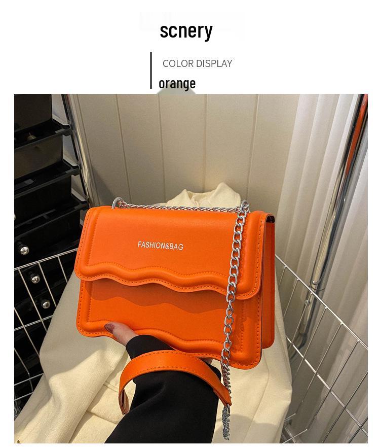 Korean Style Small Square Women's Crossbody Bag - 2025 Solid Color, Wave Pattern, Chain Shoulder, Simple Fashion.