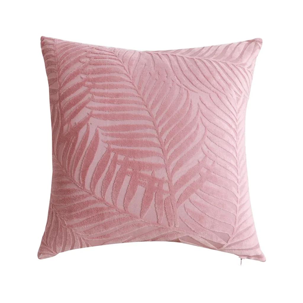 1Pc Velvet Leaf Throw Pillow Covers, Modern Square Decorative Pillowcase, Neutral Palm Cushion Case for Sofa Couch 18 x 18 Inch