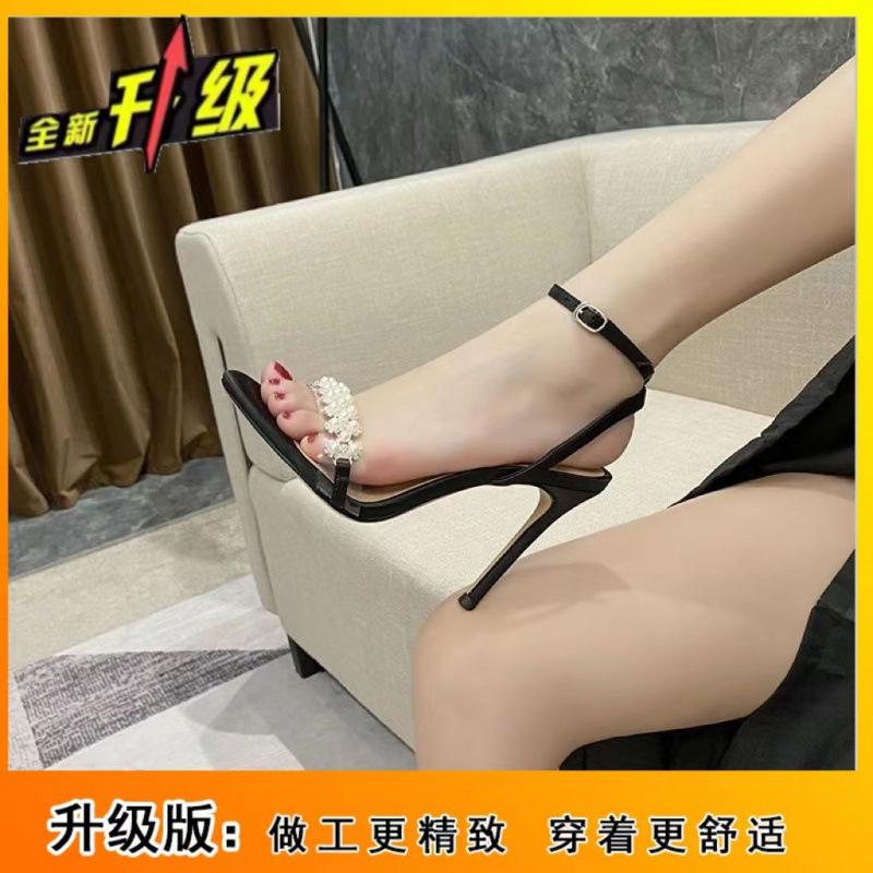 High Heels Stiletto 2025 Summer New Fashion Internet Celebrity Word with Rhinestone Versatile Transparent Open-toed Sandals Women