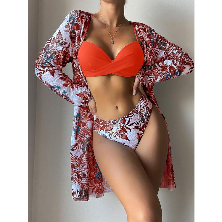 2026 New Arrival Women's Three Piece Bikini, Fashion Mesh Cover Up Split Swimsuit Beachwear