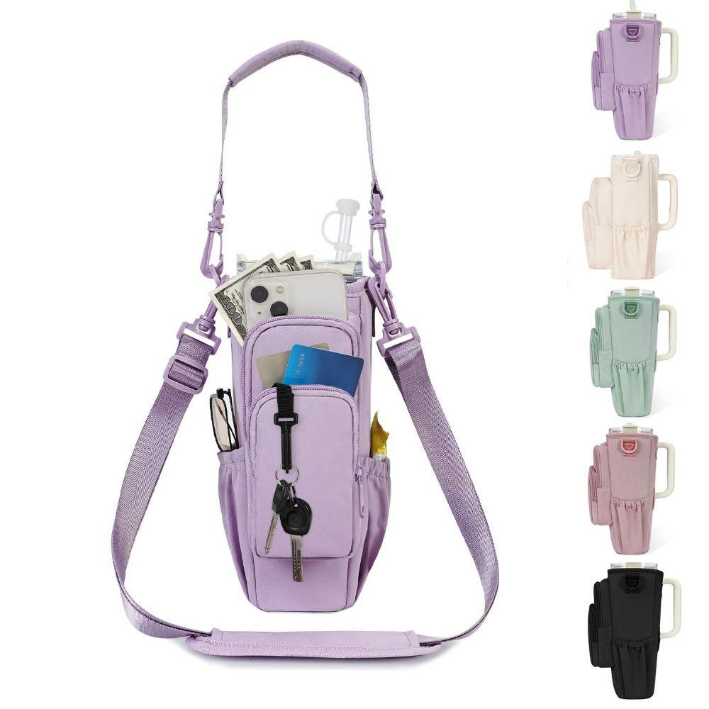 Stylish Water-resistant Water Bottle Holder Bag with Handle Adjustable Holder Pouch Portable Crossbody Bag for Outdoor Sports