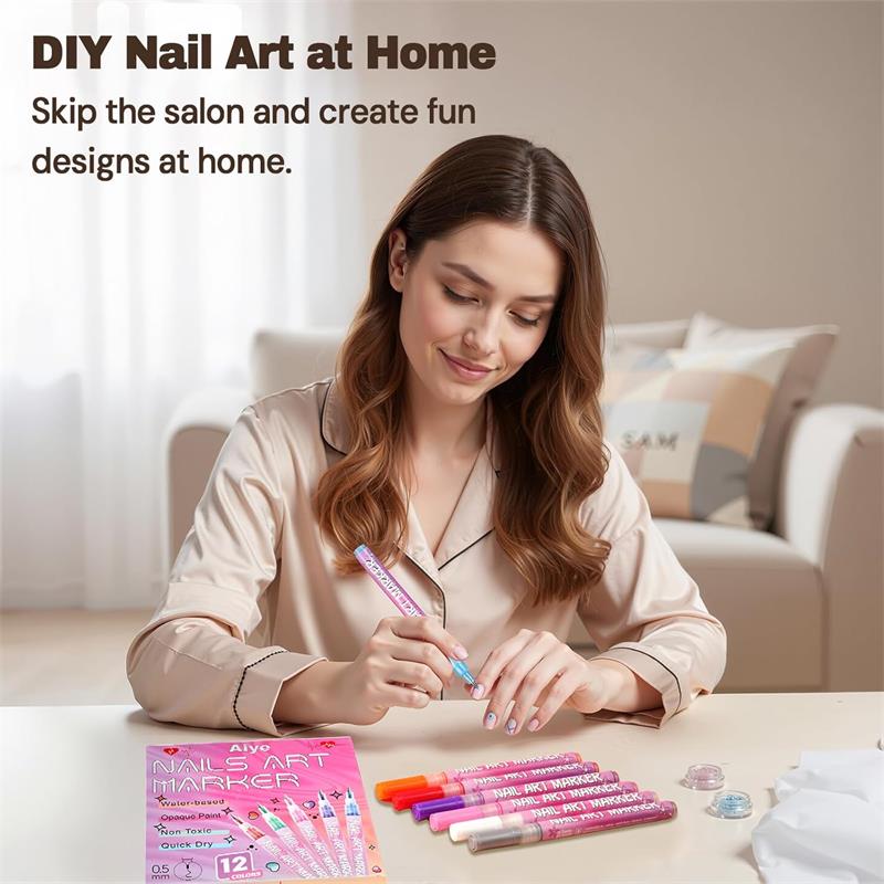 12 Colors Nail Art Pens Set, Quick Dry 3D Nail Polish Pens for DIY Nail Art, Nail Markers for Dotting & Liner Designs, Ideal Christmas Gift