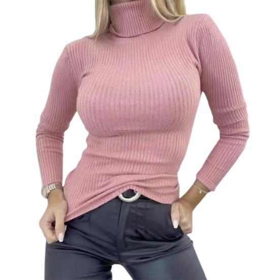 

Women High Collar Bottoming Sweater Elastic Breathable Fabric Solid Color Knit Pullover Lazy Style Long Sleeve Slim Fit Sweater L