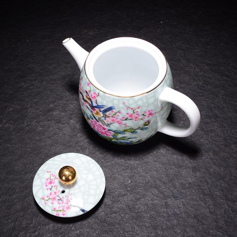 Keramisk tekanna i japansk stil med skata, Kung Fu-teset, handhållen tekanna, linjetekanna, tekanna i blåvitt porslin, hushålls