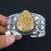 Natürlicher Fossilienkorallen Edelstein Silber Armreif | 925 Sterlingsilber | Verstellbarer Armreif | Handgefertigter Silber Armreif Schmuck für Frauen & Mädchen