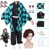 Anime Demon Slayer Kamado Tanjirou Cosplay Kostuum Kimetsu No Yaiba Cartoon Kostuum Sutis Pruiken Halloween Voor Kinderen Volwassenen CosParty