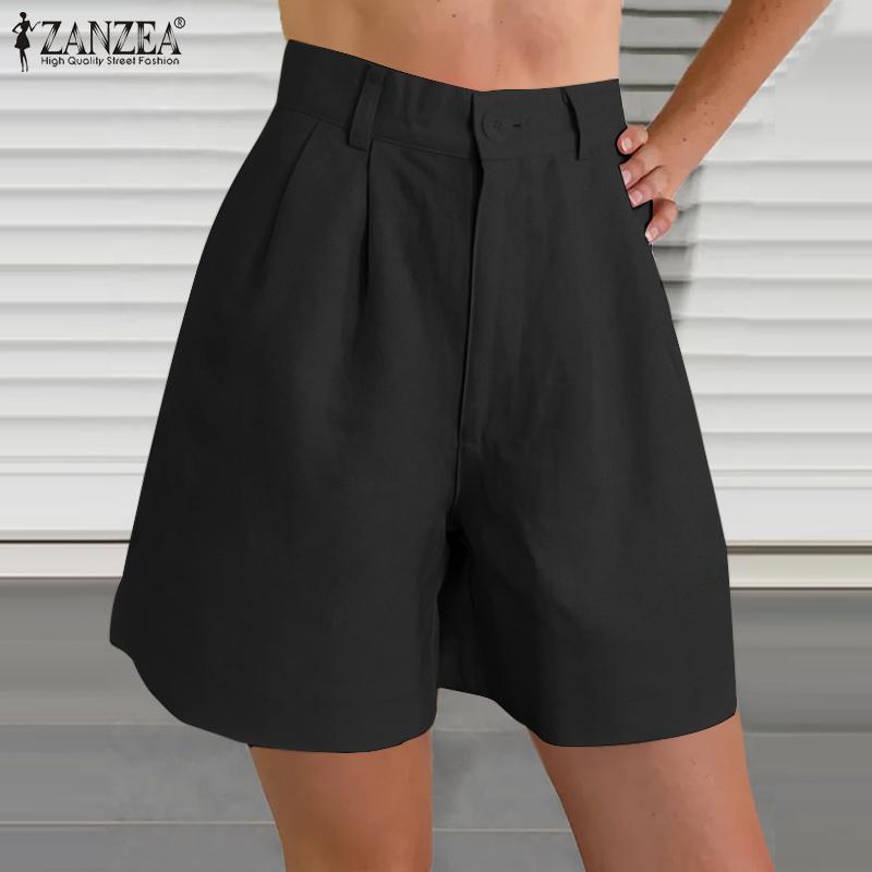 

ZANZEA Женские однотонные свободные шорты со складками по бокам и высокой талией