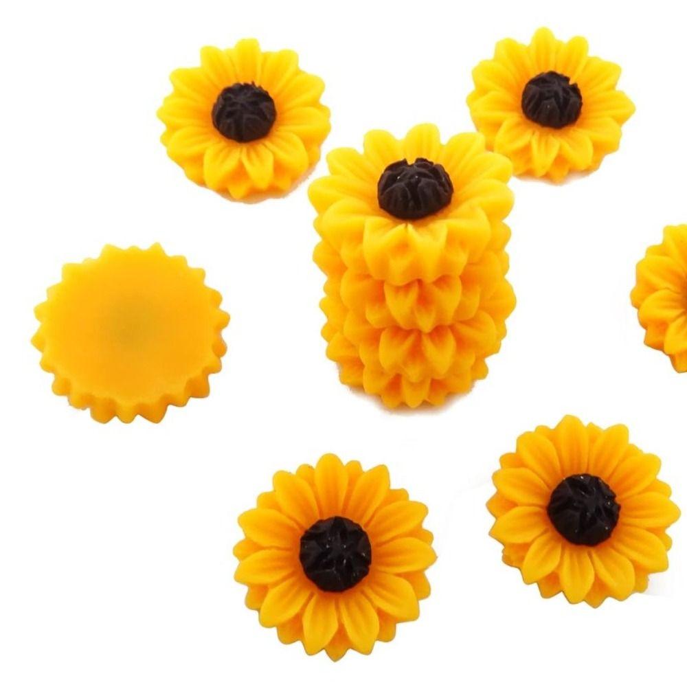 60pcs 16mm Sunflower Slime Beads Resin Sunflower Flatback Cabochons Beads for Scrapbooking