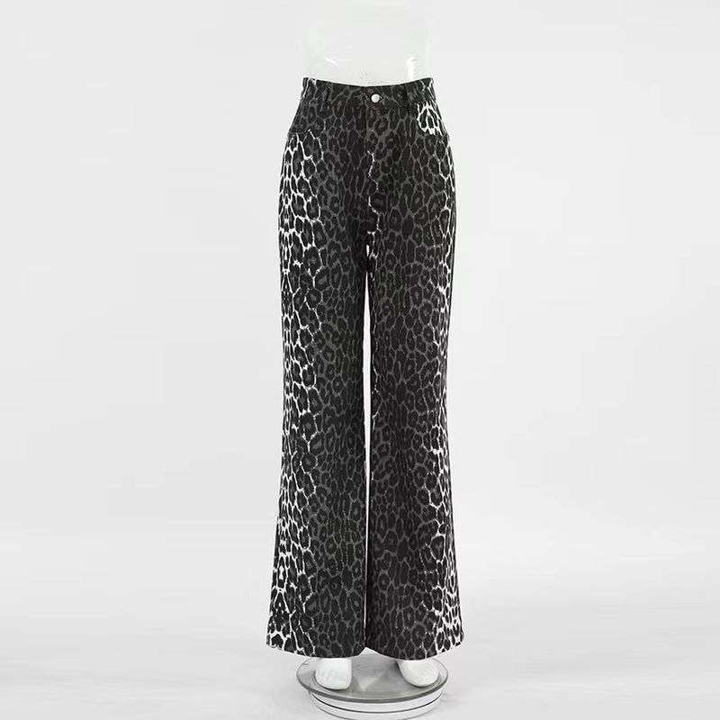 

Western Style All-Match Loose Leopard Print High Waist Straight Pants Casual Pants Loose Leopard Print Pants Leopard print S