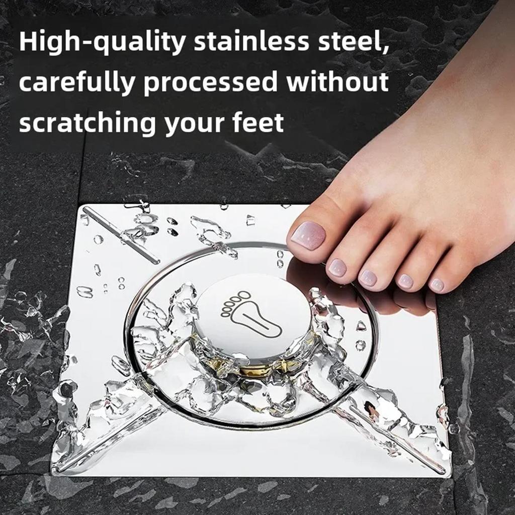 10*10cm Brass Chrome Pop-up Foot Floor Drain Anti-odor Bath Drains Push Down Deodorization Square Matte Shower Room Plug Cover
