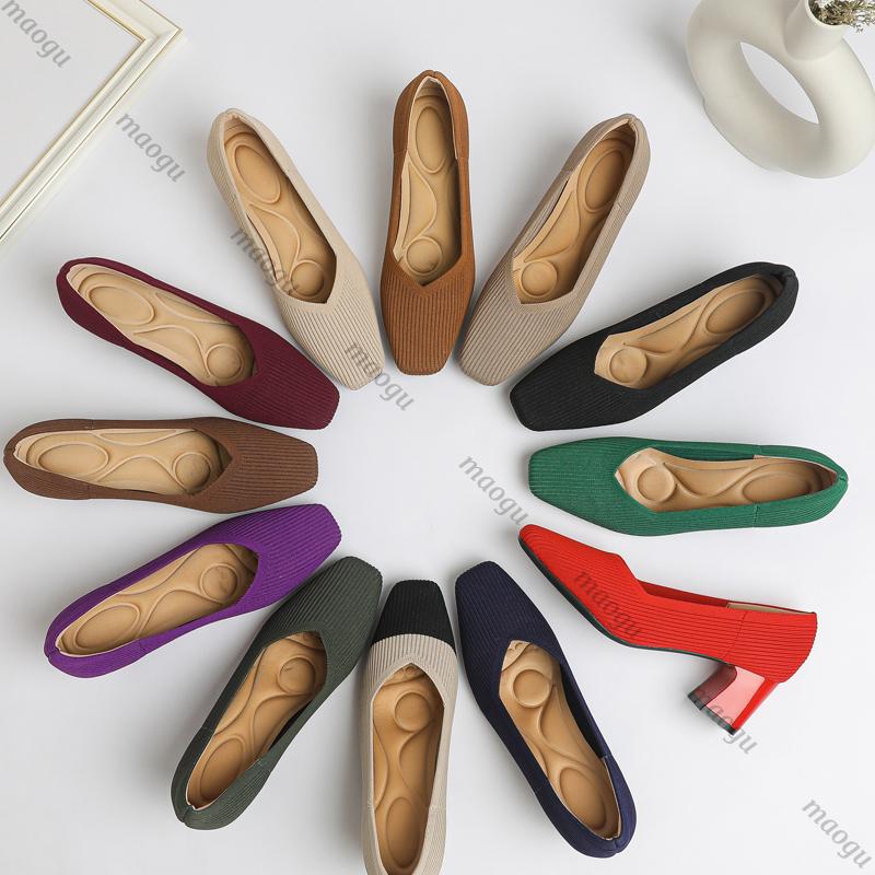 Sko Dame Høye Hæler Komfortable Firkantstrikkede Pustende Komfortable Damesko (5cm Høy) 2025 Ny Kolleksjon