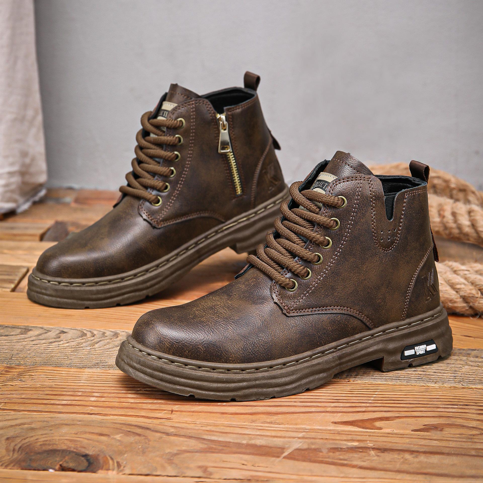 

Size 48 2025 autumn new British style retro waterproof men s boots high-top outdoor Martin boots trendy men s boots 44 темно-коричневого