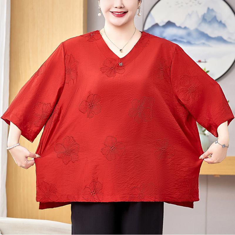 Plus Size 3XL-8XL Casual Blouses for Women Tops Loose Vintage Oversize Half Sleeve Shirt Summer Clothes