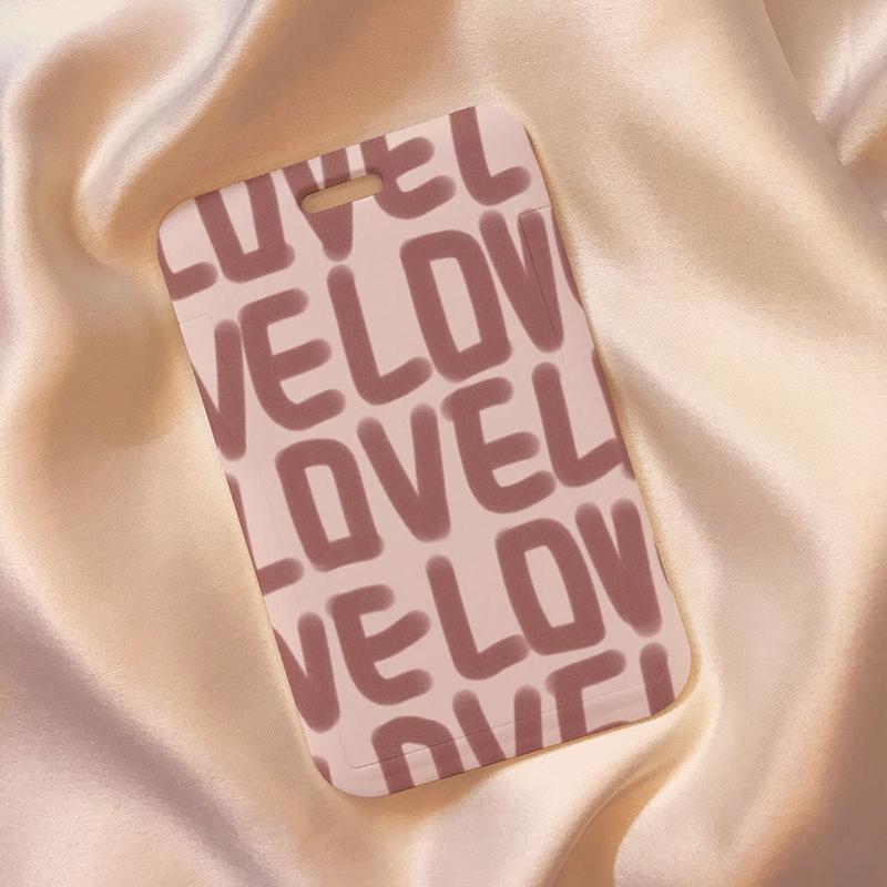 Plastic Card Sleeve Love Pattern Bank Id Card Holders Students Women Bus Card Cover Case With Lanyard