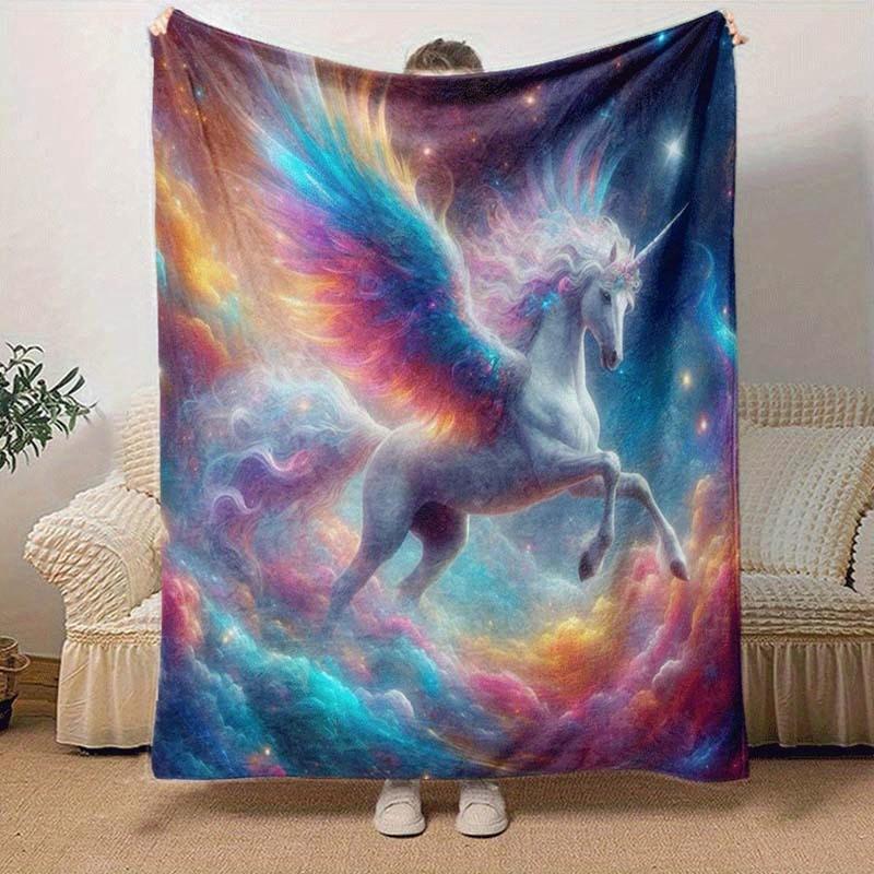 1pc Horse Printing Lightweight Flannel Blanket, Comfortable and Warm Blanket, for Camping Sofa Bed and Couch Office, Suitable for Gift Blanke