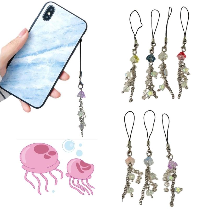Phone Lanyard Wrist Strap Jellyfish Star Keychain Chain Phone Charm Antilost Y2K Cellphone Strap Hanging Cord for Women