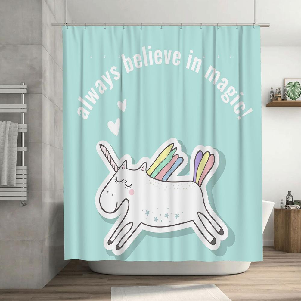 Enchanting Unicorn Shower Curtain Blue Magic Colors Bathroom Decor for Kids